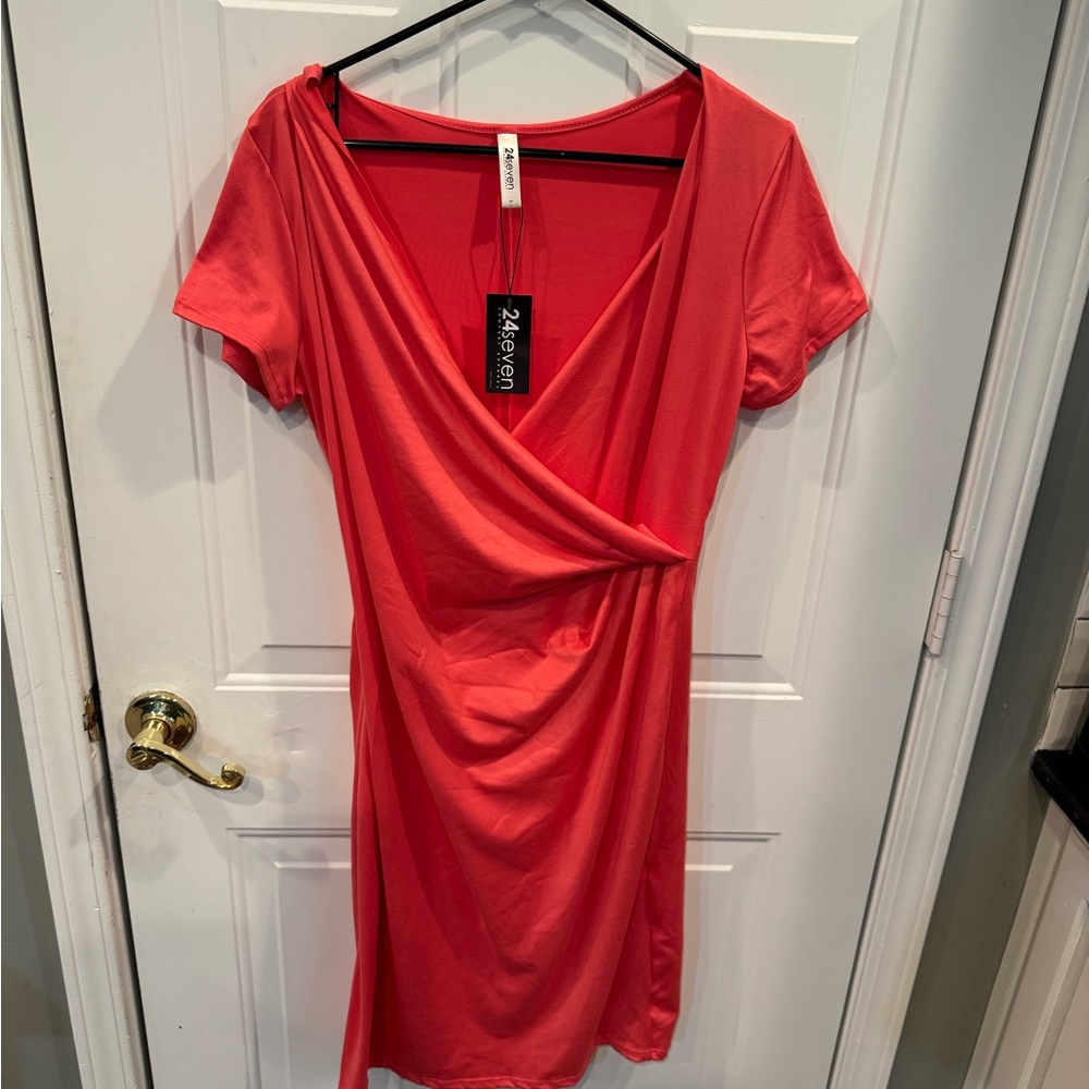 24Seven Coral Asymmetrical Dress NWT
